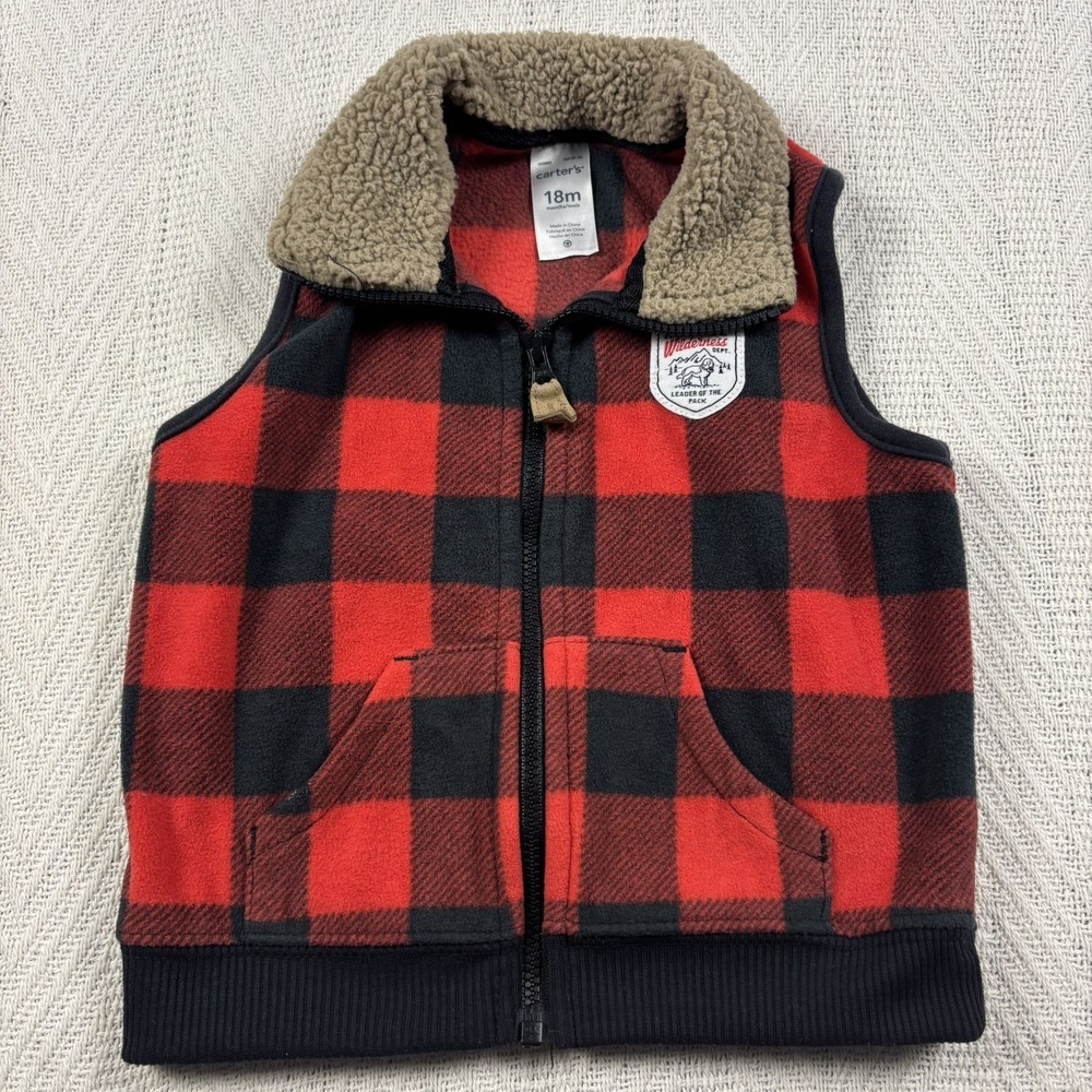 Carter's Buffalo Plaid Fleece Sherpa Collar Vest Size 18 Months